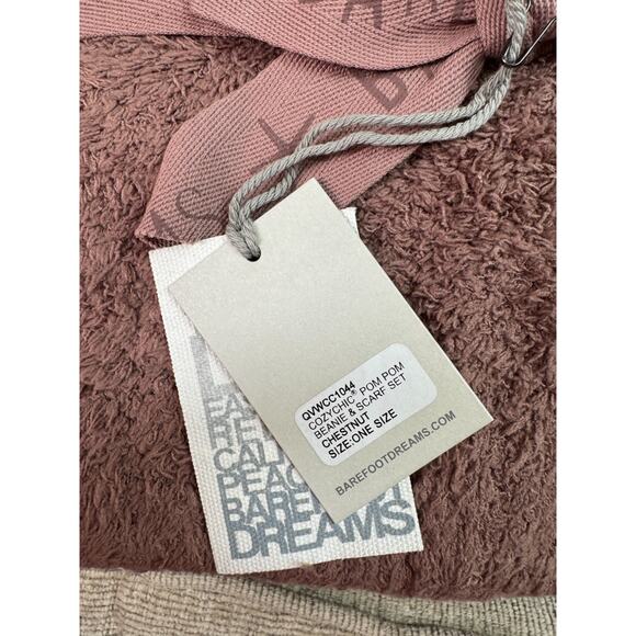 Barefoot Dreams CozyChic Pom Pom Beanie & Scarf Set Chestnut One Size‎ NWT - Picture 5 of 10